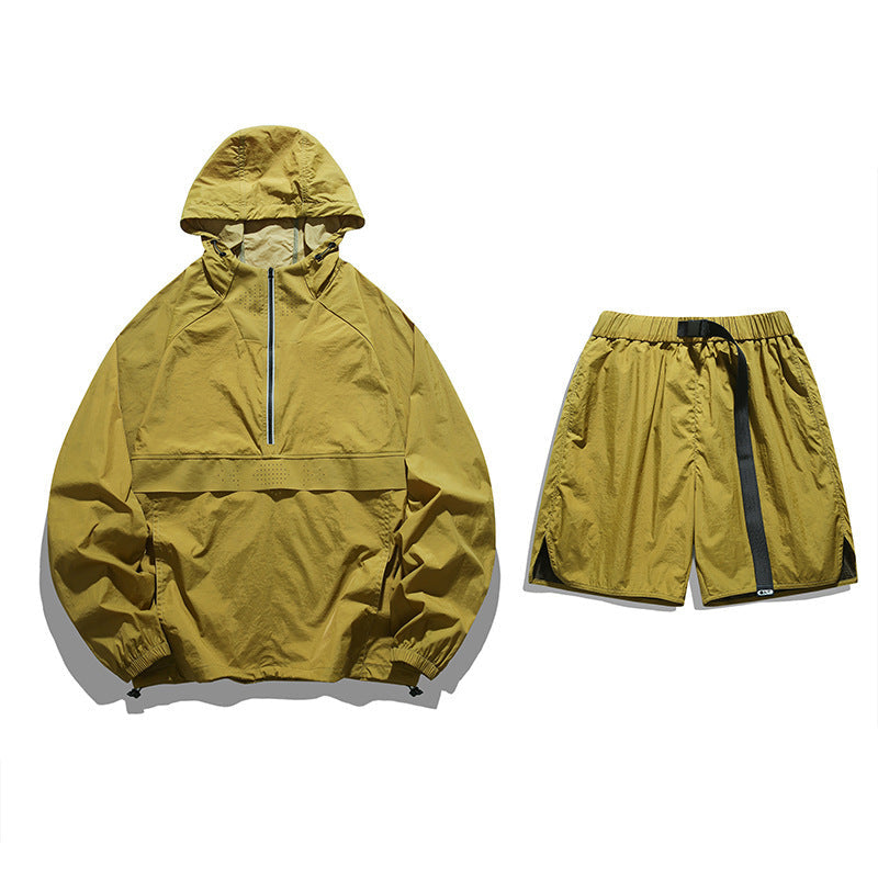 Sun Protection Clothing Set Outdoor Sports Ice Silk Thin Breathable Hooded Trendy Loose UV Protection Unisex
