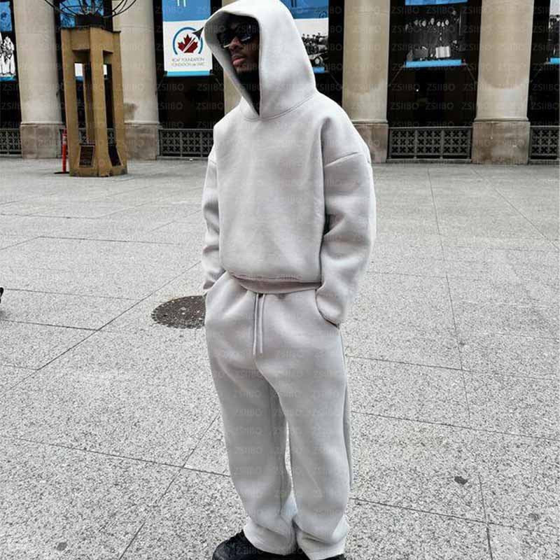 Casual Simple Couple Fashion Hoodie Sweatshirt Solid Color Loose Sweatpants