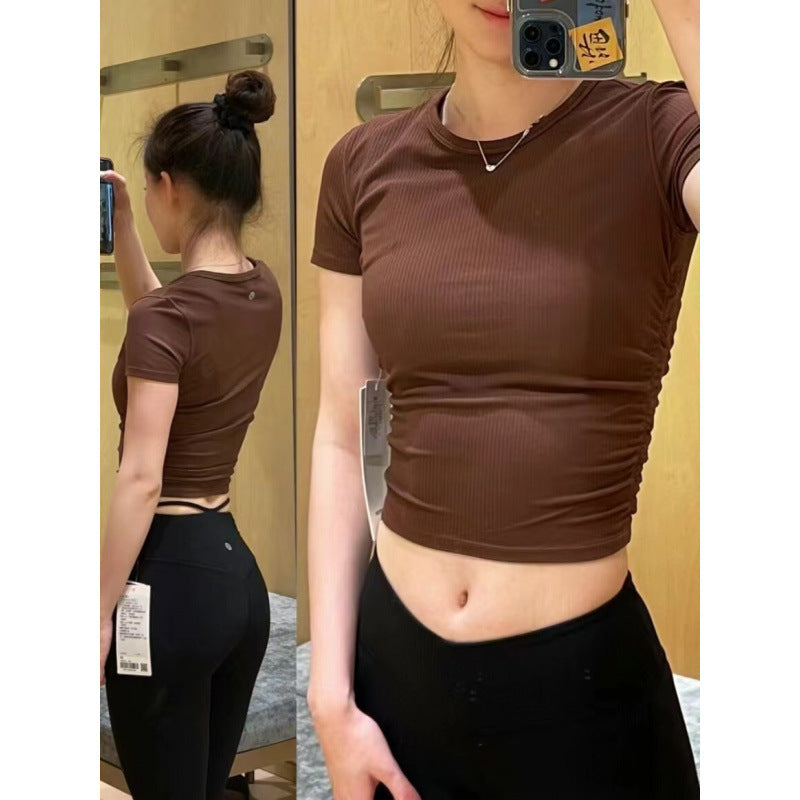 Lulu All It Bare Sensation Yoga Slim Fit Breathable Fitness Sports Short Ribbed Short Sleeve T-Shirt with Side Pleats