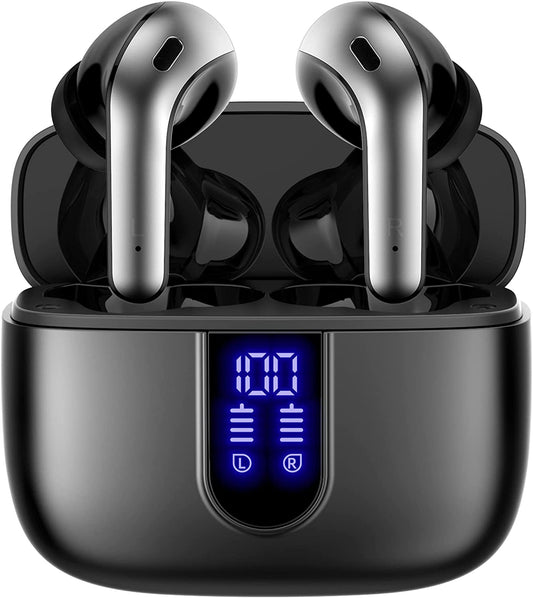 GMabcd X08 Bluetooth Headphones True Wireless Earbuds 60H Playback LED Power Display Earphones with Wireless Charging Case IPX5 Waterproof in-Ear Earbuds with Mic for TV Smart Phone Computer Laptop Sports