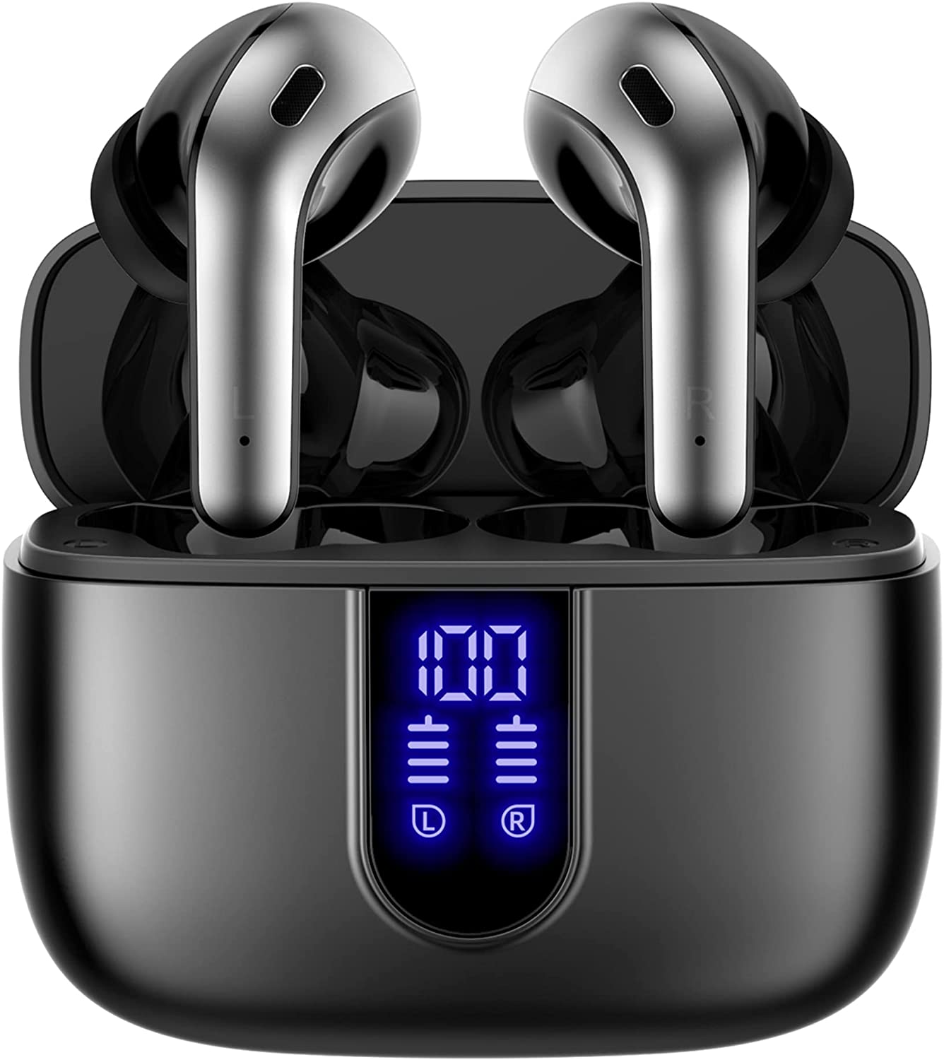 GMabcd X08 Bluetooth Headphones True Wireless Earbuds 60H Playback LED Power Display Earphones with Wireless Charging Case IPX5 Waterproof in-Ear Earbuds with Mic for TV Smart Phone Computer Laptop Sports
