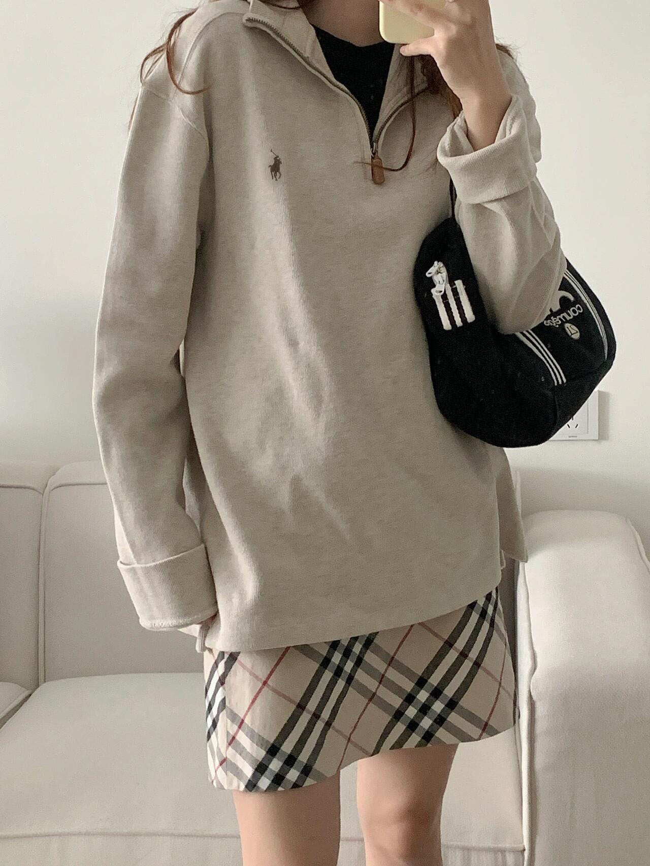 RL Ralph Pony Label Retro Couple Sweatshirt Women Long Sleeve Sweatshirt Men Polo Half Zipper Turn-down Collar Loose American Style