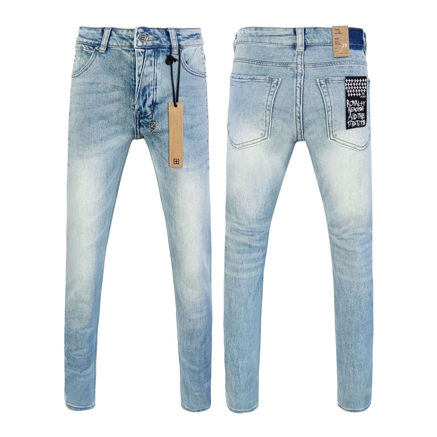 Gmabcd Men's KSB Jeans Straight Leg Ripped Stretch American High Street Casual Men's Jeans
