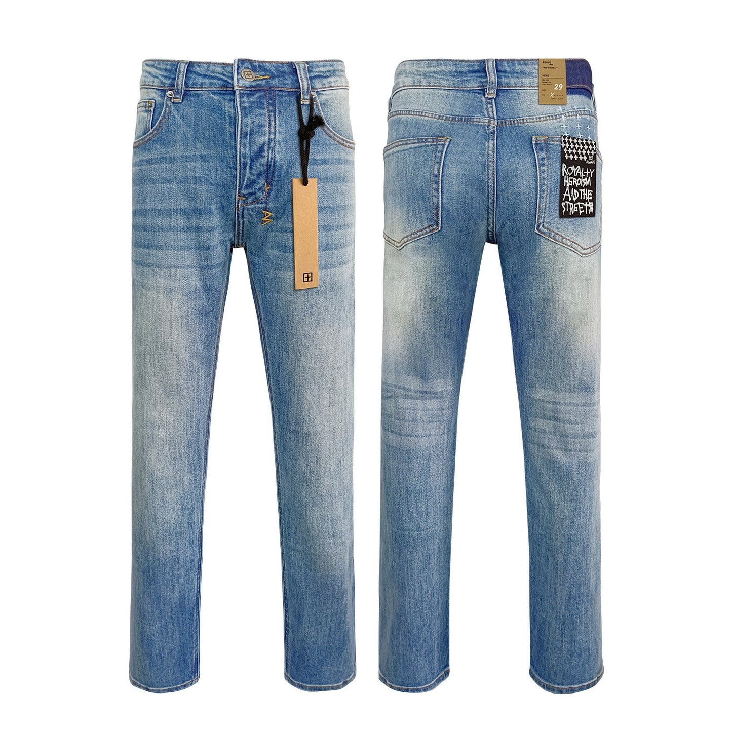 Gmabcd Men's KSB Jeans Straight Leg Ripped Stretch American High Street Casual Men's Jeans