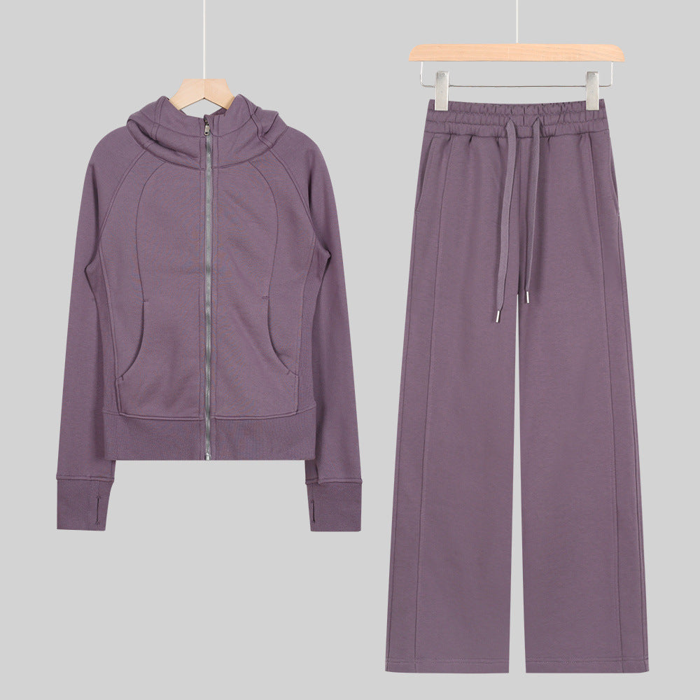 LULU Embroidered Hooded Zipper Cardigan Slim Fit Sweatshirt Set Fleece Lined Full Zipper Cardigan Jacket Gold Label