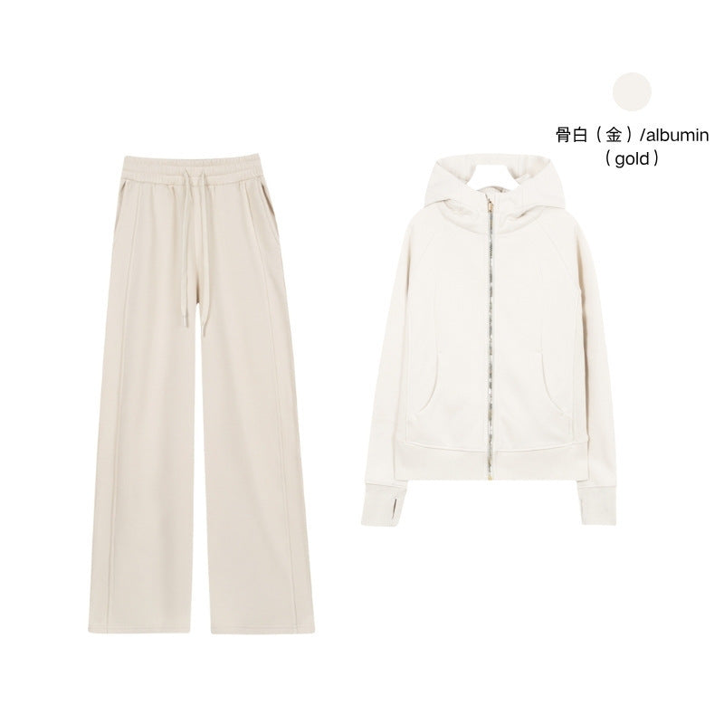 LULU Embroidered Hooded Zipper Cardigan Slim Fit Sweatshirt Set Fleece Lined Full Zipper Cardigan Jacket Gold Label