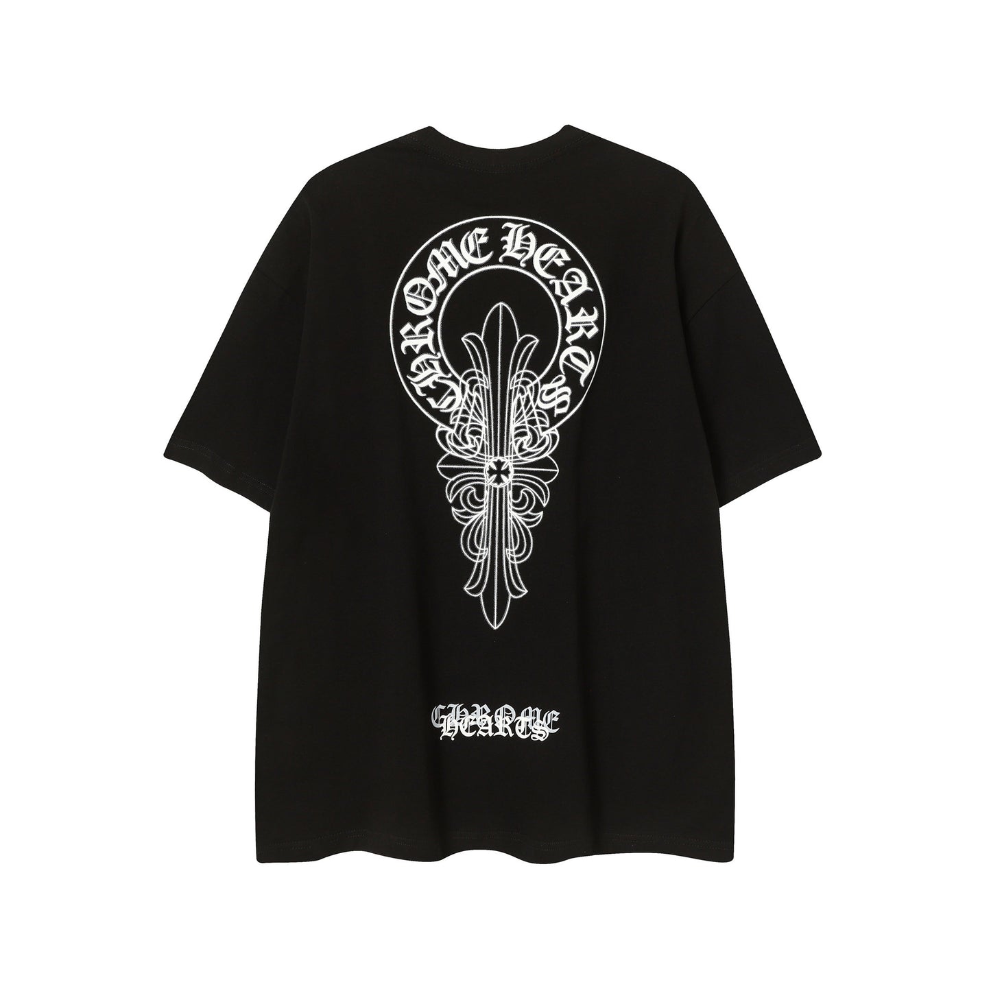 2025 New CHRM Heart Cross Sanskrit Patch Print Embroidery Loose Short Sleeve for Men and Women