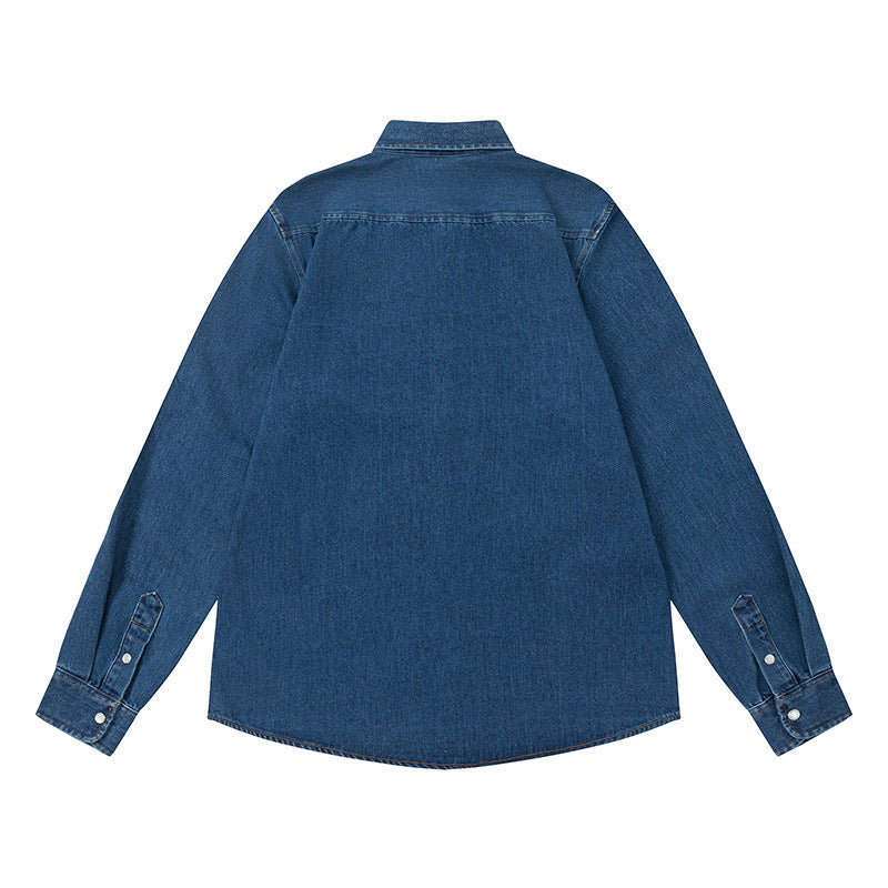 Trendy Brand Am* Small Heart Embroidered Shirt Casual Loose Fit Unisex Couple Style Amy Cotton Long Sleeve Top