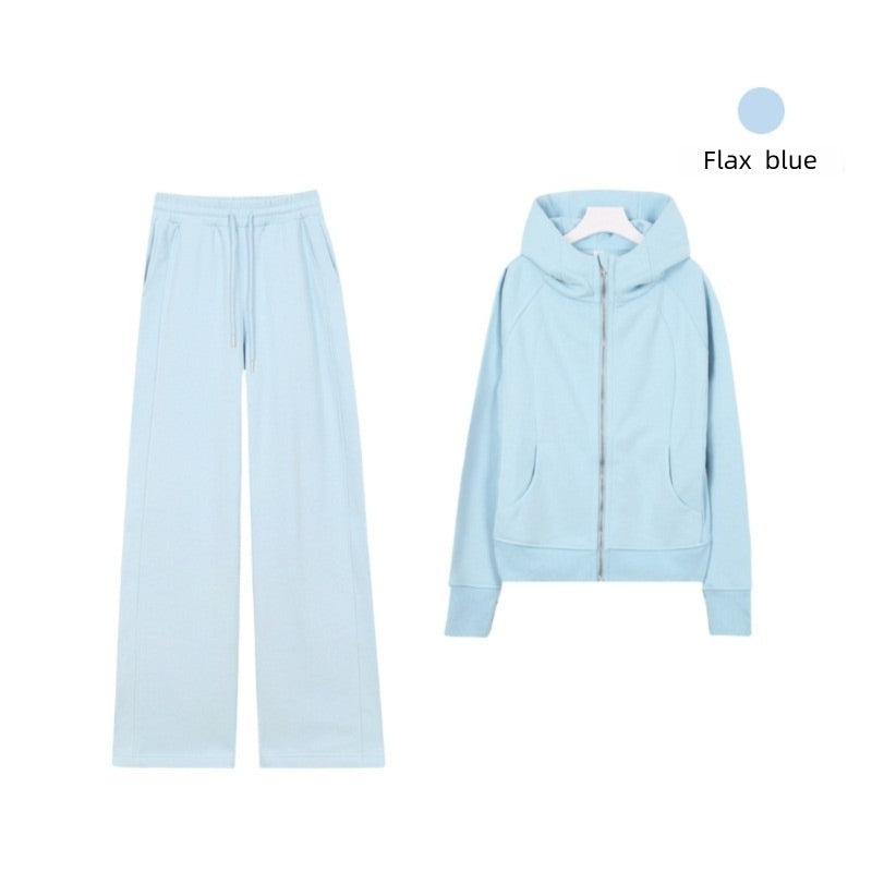 LULU Embroidered Hooded Zipper Cardigan Slim Fit Sweatshirt Set Fleece Lined Full Zipper Cardigan Jacket Gold Label