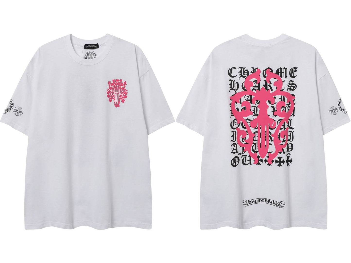 2025 New CHRM Heart Cross Sanskrit Patch Print Embroidery Loose Short Sleeve for Men and Women