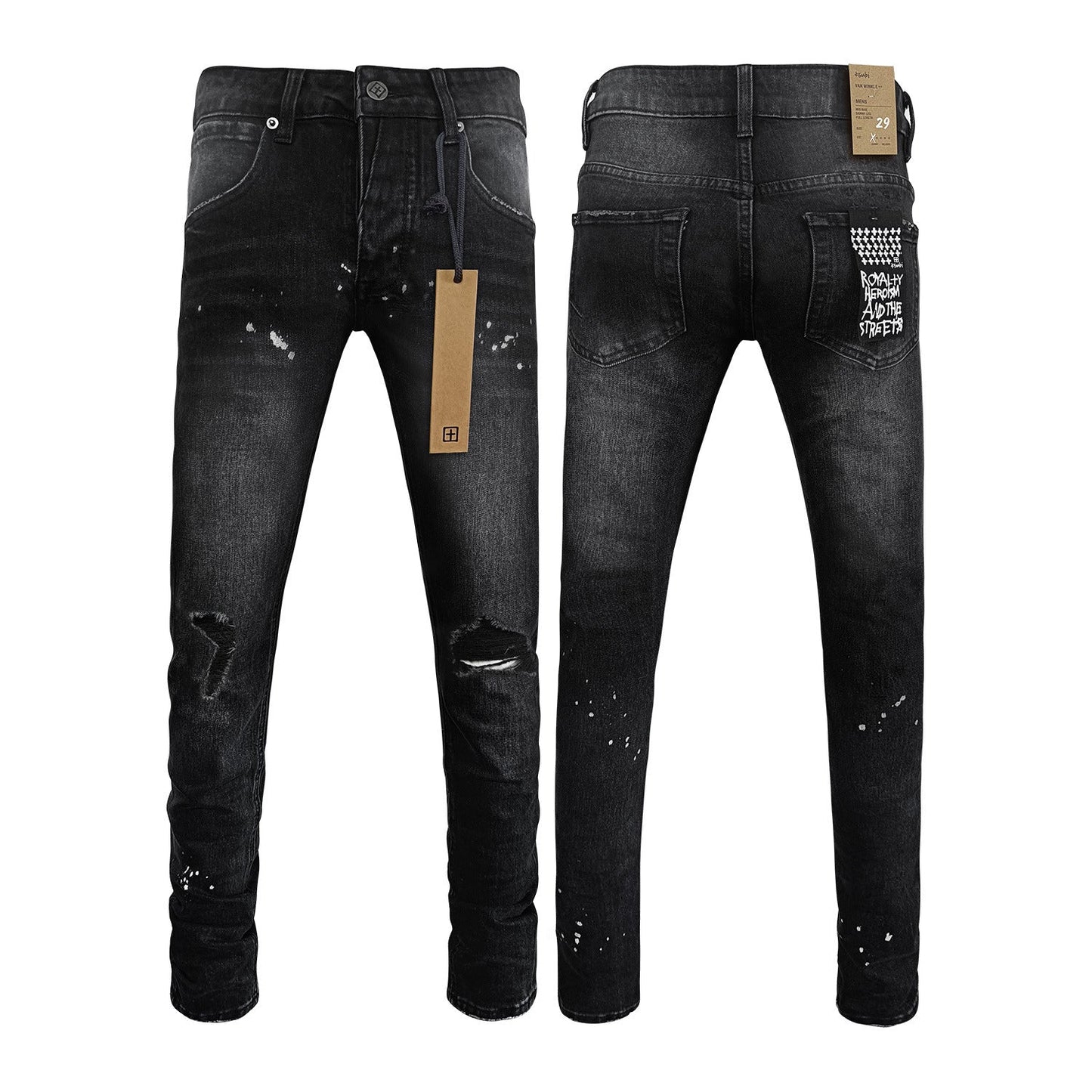 Gmabcd Men's KSB Jeans Straight Leg Ripped Stretch American High Street Casual Men's Jeans