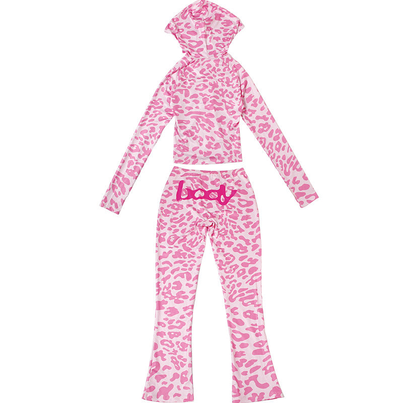 2025 Autumn Women's New Fashion Hooded Camouflage Print Long Sleeve Sports Trendy Slim Fit Long Pants Two-Piece Set