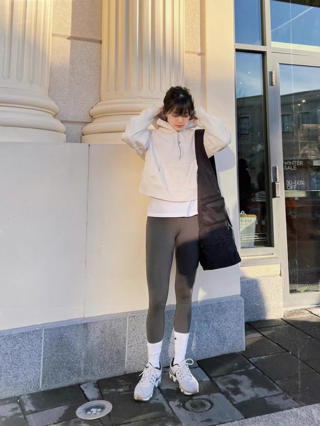 Lulu Same Style Winter Half-Zip Loose Hooded Sweatshirt for Women, Autumn and Winter Fleece-Lined Slim Fit Hoodie Jacket