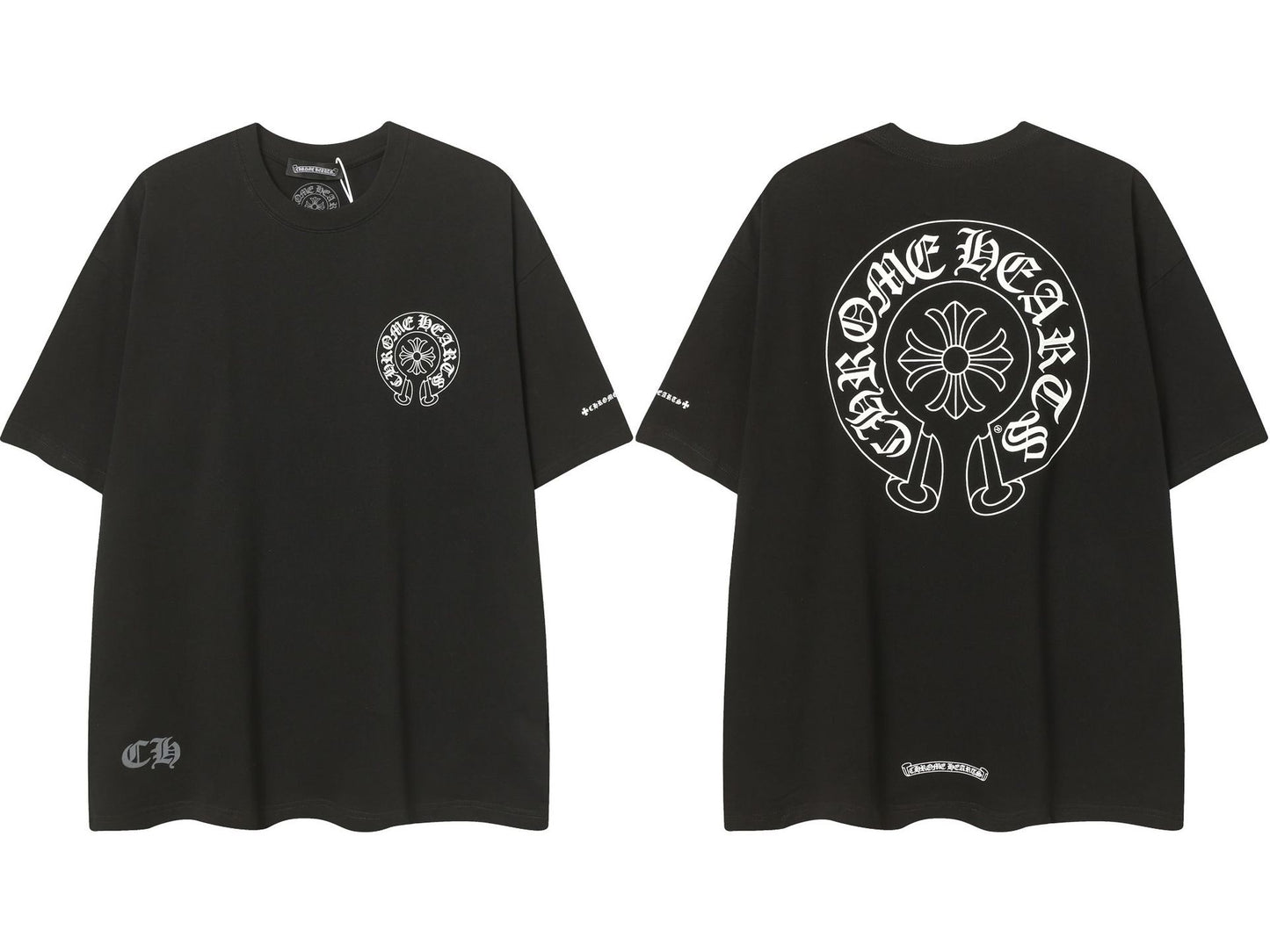 2025 New CHRM Heart Cross Sanskrit Patch Print Embroidery Loose Short Sleeve for Men and Women
