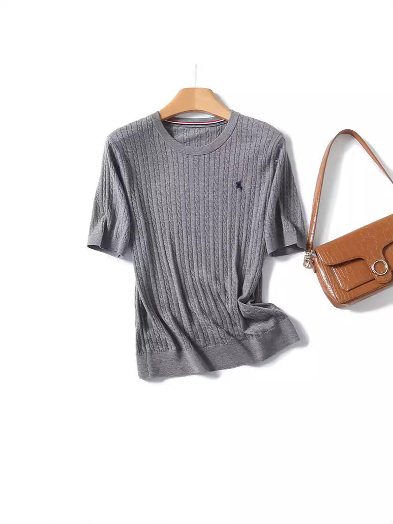 Miu Series Spring and Summer round Neck Embroidered Ruff Pony Fashion Simple Knitwear Female Tn2258 Fashion All-Matching
