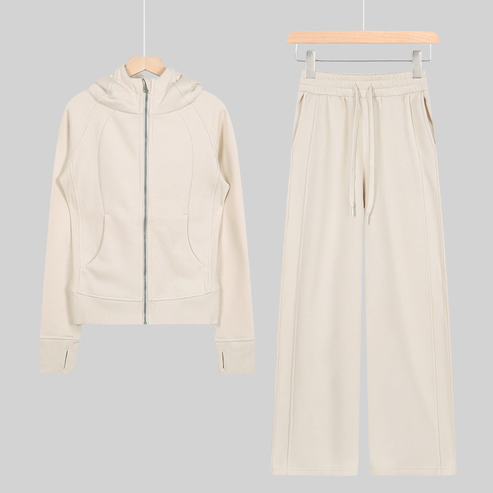 LULU Embroidered Hooded Zipper Cardigan Slim Fit Sweatshirt Set Fleece Lined Full Zipper Cardigan Jacket Gold Label