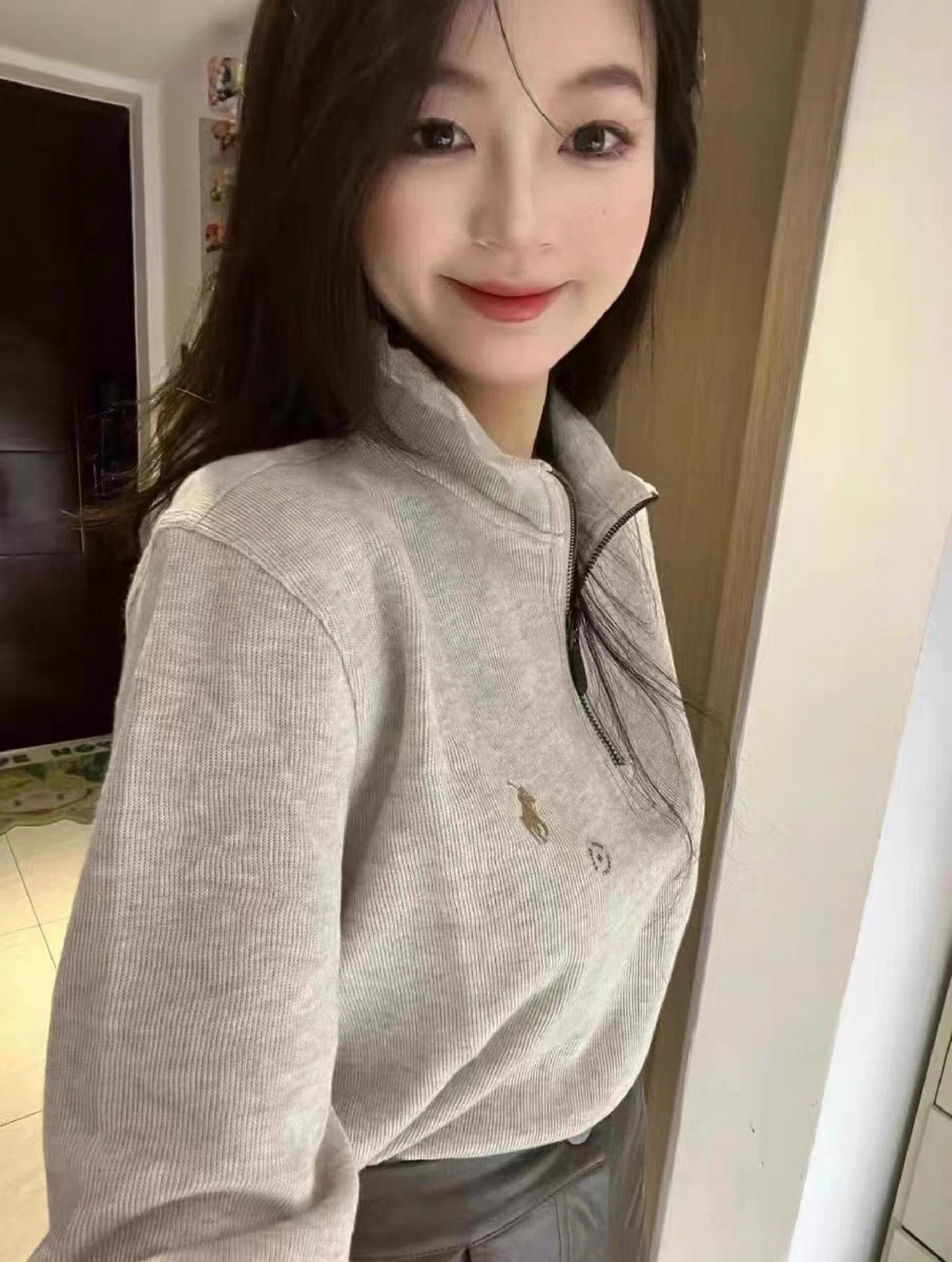 RL Ralph Pony Label Retro Couple Sweatshirt Women Long Sleeve Sweatshirt Men Polo Half Zipper Turn-down Collar Loose American Style