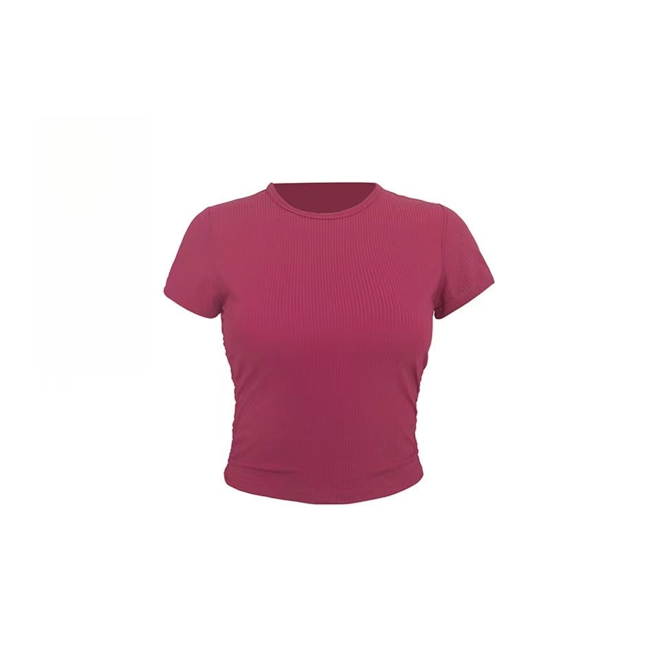 Lulu All It Bare Sensation Yoga Slim Fit Breathable Fitness Sports Short Ribbed Short Sleeve T-Shirt with Side Pleats