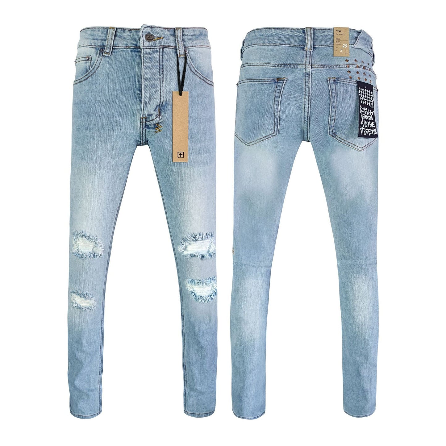 Gmabcd Men's KSB Jeans Straight Leg Ripped Stretch American High Street Casual Men's Jeans