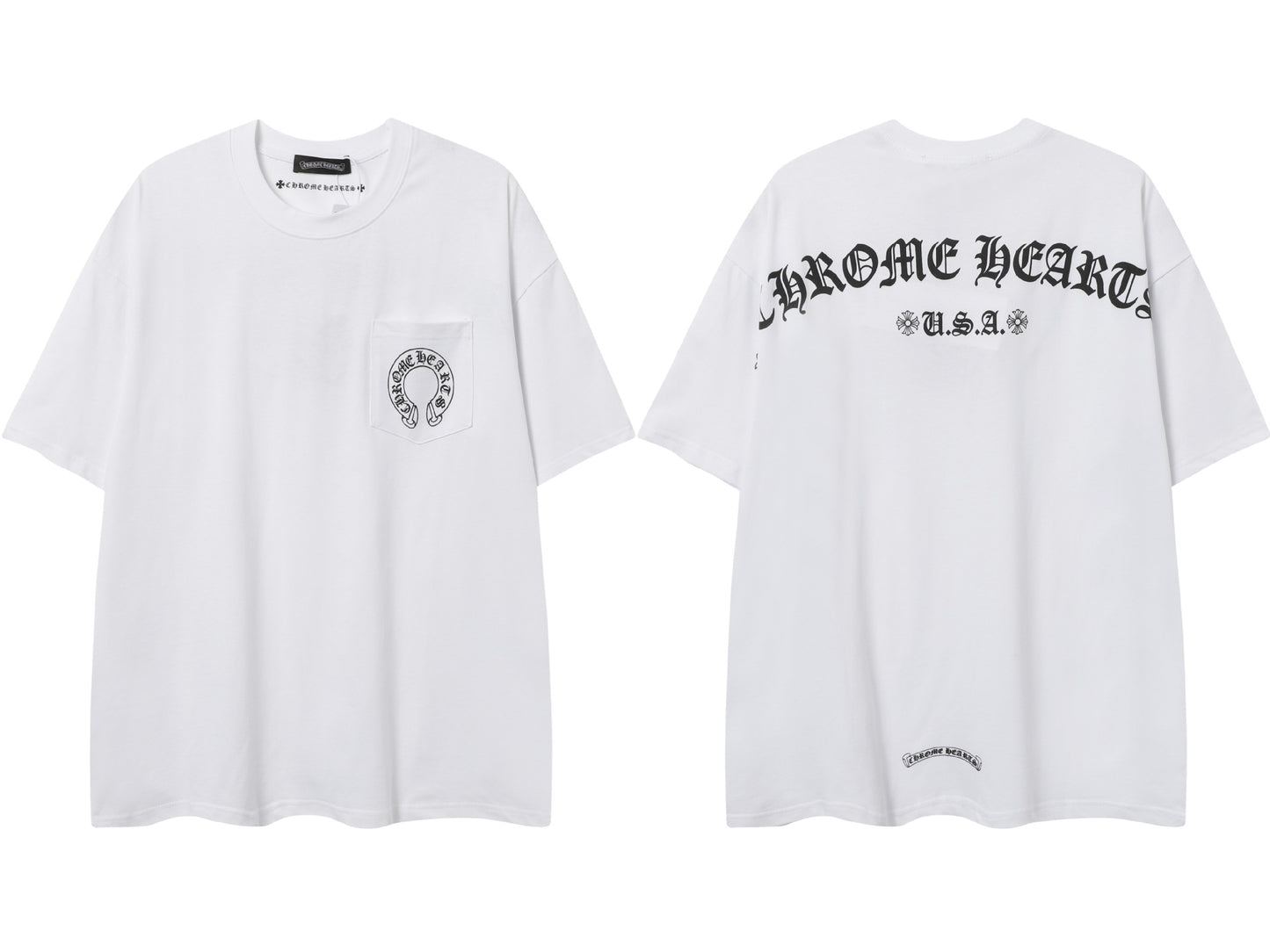 2025 New CHRM Heart Cross Sanskrit Patch Print Embroidery Loose Short Sleeve for Men and Women