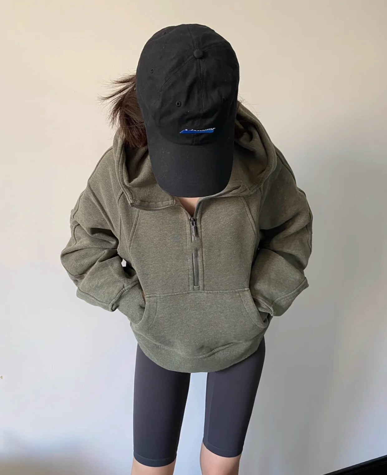 Lulu Same Style Winter Half-Zip Loose Hooded Sweatshirt for Women, Autumn and Winter Fleece-Lined Slim Fit Hoodie Jacket