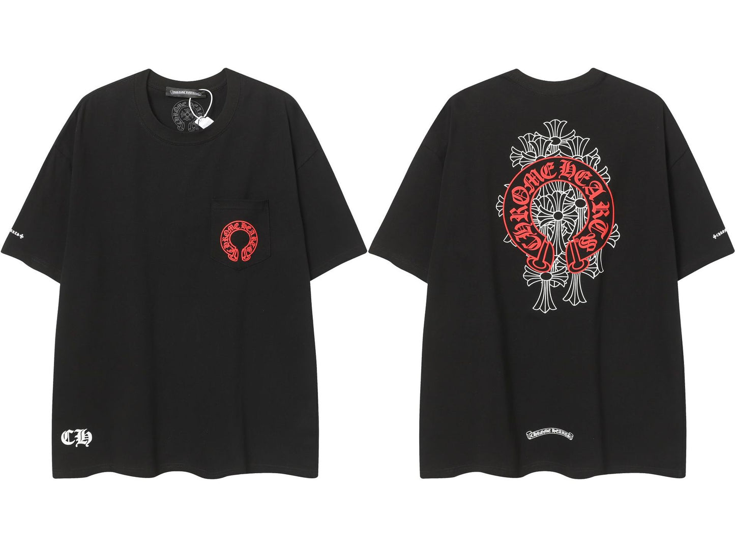 2025 New CHRM Heart Cross Sanskrit Patch Print Embroidery Loose Short Sleeve for Men and Women
