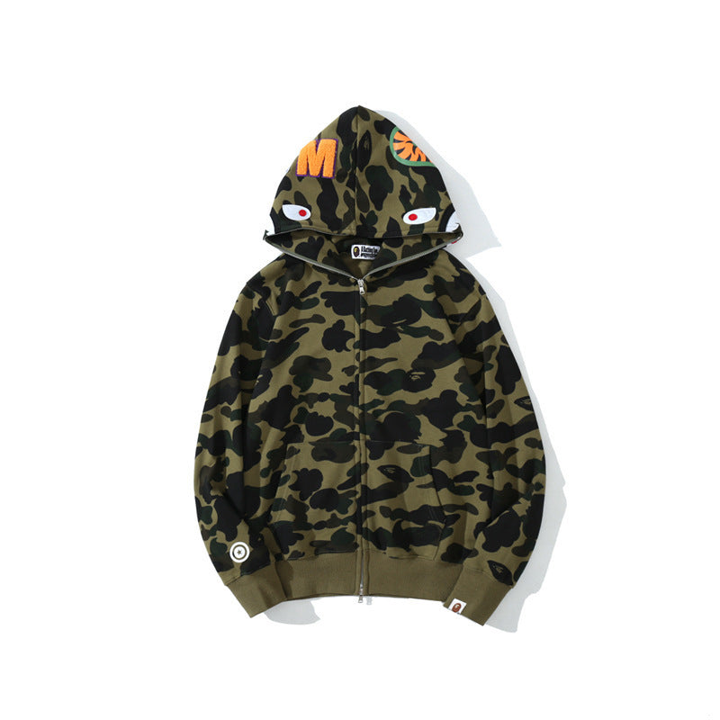 Baby Apee Shark Camouflage Hooded Cardigan Zipper Fashion Brand Comfortable Men's Women's Pullover Coat