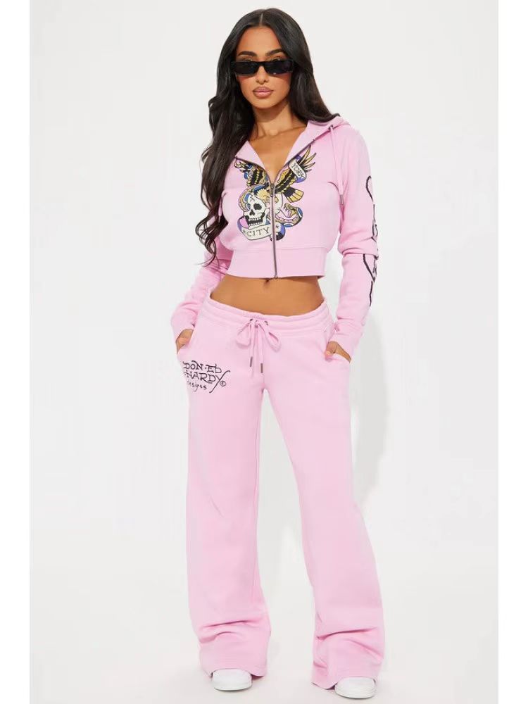 2025 European and American Women's Clothing Spring and Autumn Fashion Outdoor Casual Street Positioning Printing Sweatshirt and Sweatpants Suit