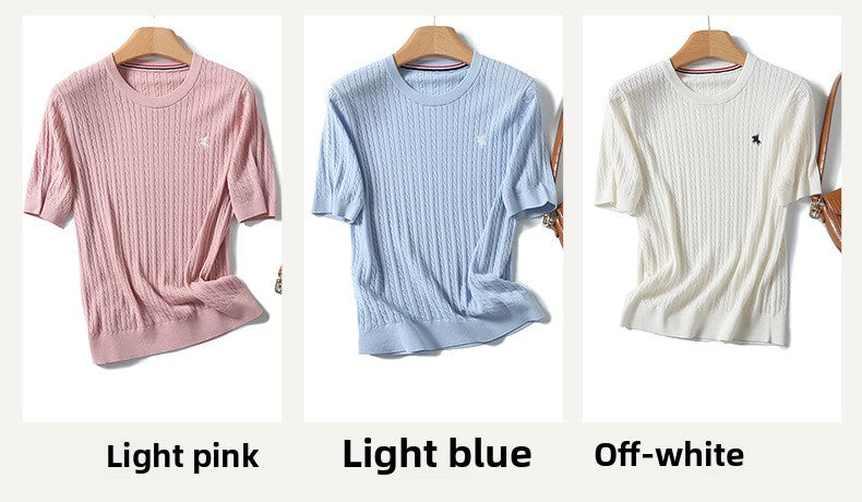 Miu Series Spring and Summer round Neck Embroidered Ruff Pony Fashion Simple Knitwear Female Tn2258 Fashion All-Matching