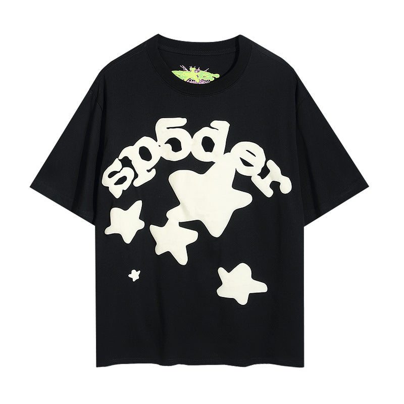 2024 New European and American Fashion Brand Male and Female Couples Wear plus Size Loose SP5-Der Spider Web Printed Short Sleeve T-shirt