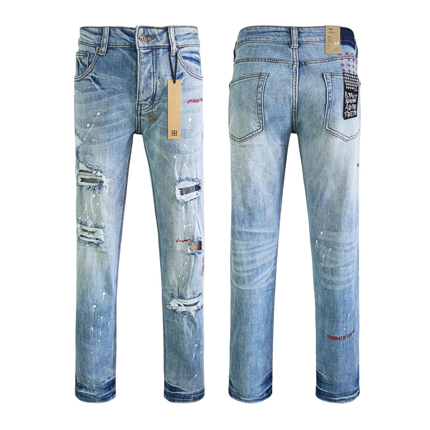 Gmabcd Men's KSB Jeans Straight Leg Ripped Stretch American High Street Casual Men's Jeans