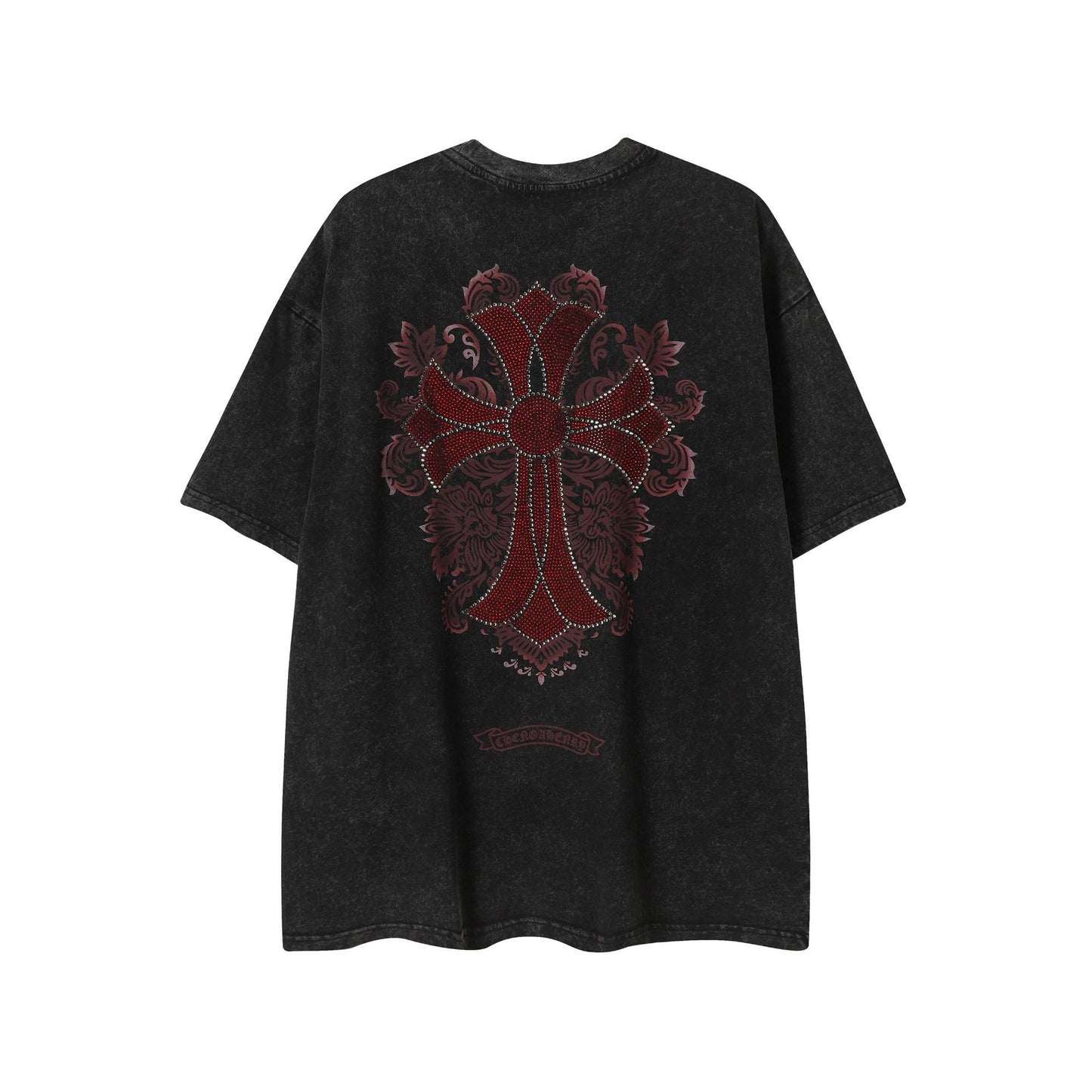 2025 New CHRM Heart Cross Sanskrit Patch Print Embroidery Loose Short Sleeve for Men and Women