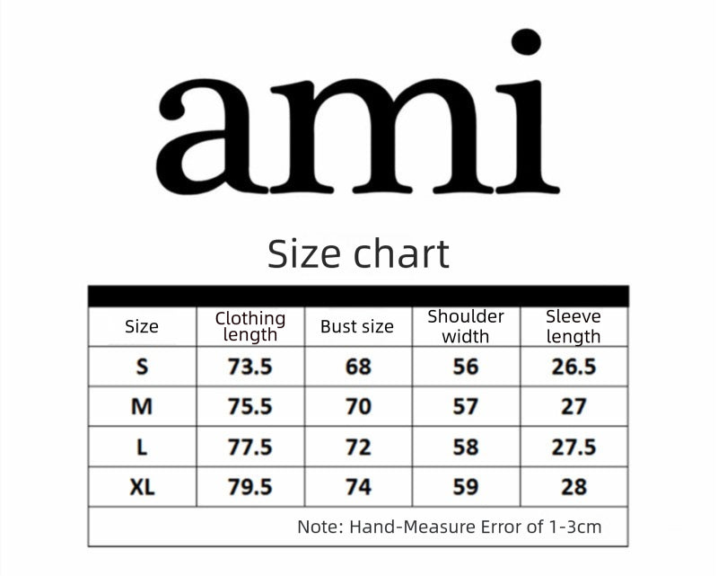Trendy Brand Am* Small Heart Embroidered Shirt Casual Loose Fit Unisex Couple Style Amy Cotton Long Sleeve Top