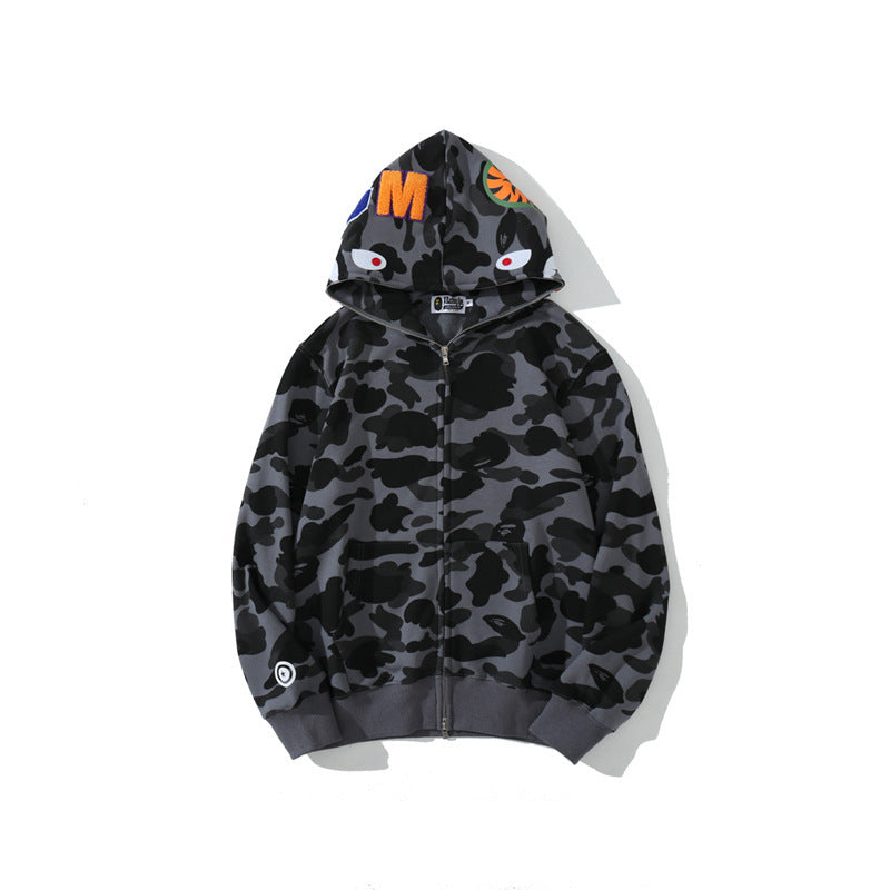 Baby Apee Shark Camouflage Hooded Cardigan Zipper Fashion Brand Comfortable Men's Women's Pullover Coat