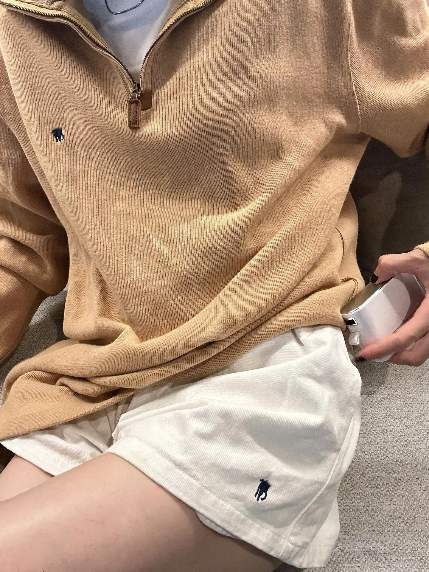 RL Ralph Pony Label Retro Couple Sweatshirt Women Long Sleeve Sweatshirt Men Polo Half Zipper Turn-down Collar Loose American Style