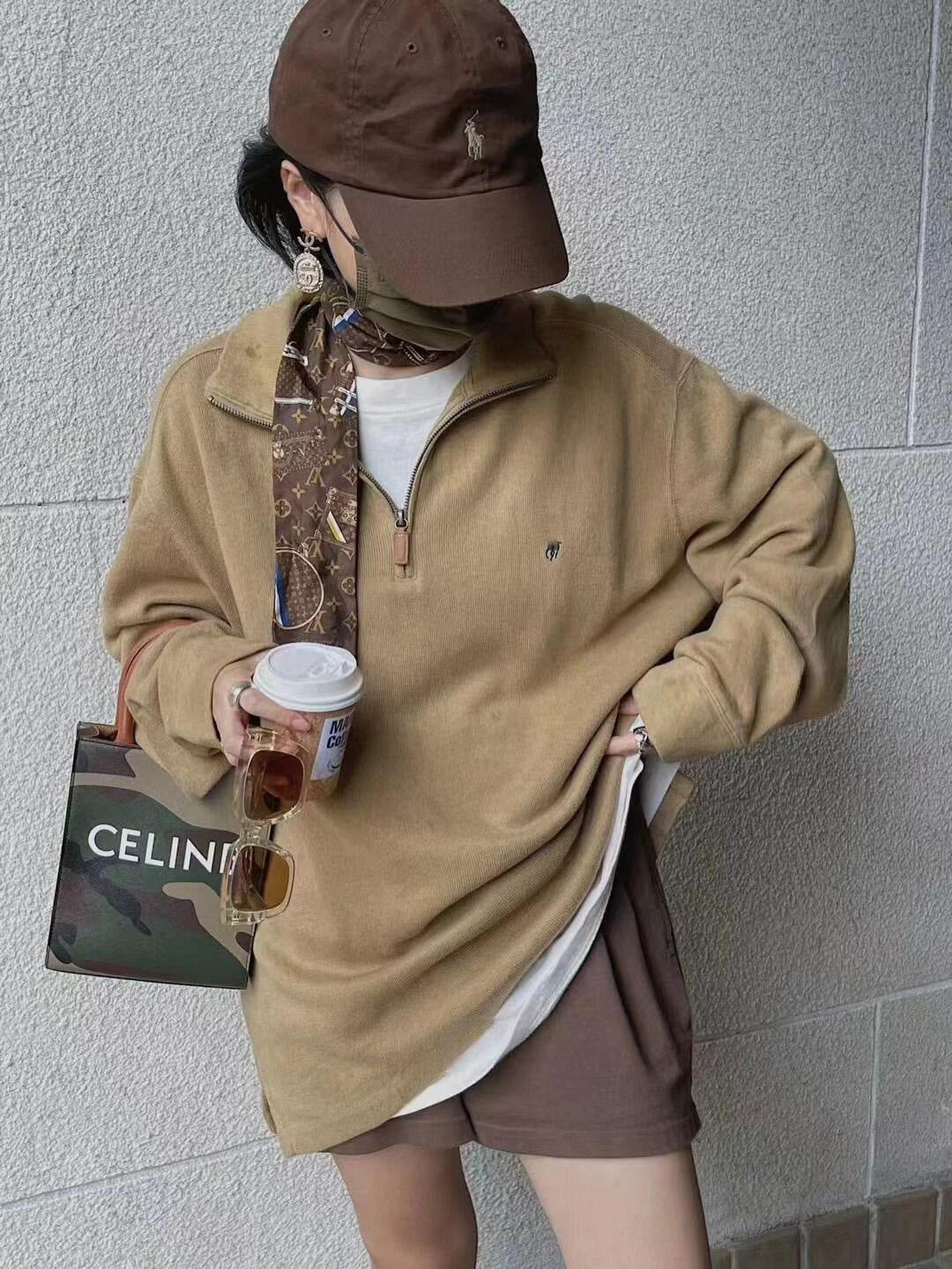 RL Ralph Pony Label Retro Couple Sweatshirt Women Long Sleeve Sweatshirt Men Polo Half Zipper Turn-down Collar Loose American Style