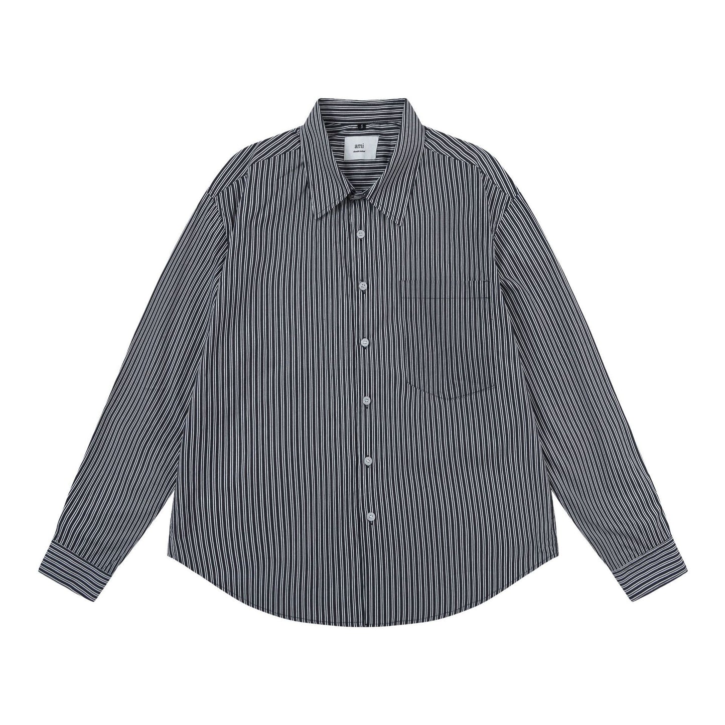 Trendy Brand Am* Small Heart Embroidered Shirt Casual Loose Fit Unisex Couple Style Amy Cotton Long Sleeve Top