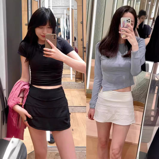 Lulu Same Style Pace Rival Three-Pleat Skirt Sports Tennis Skirt for Women Summer Anti-Exposure Lined Fitness Short Skirt