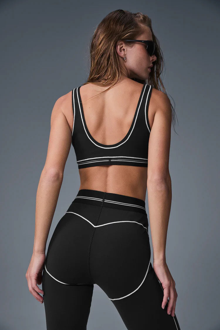 High-Intensity Gathered Bare Sensation Sports Fitness Bra Color-Block Peach Hip High-Waist Yoga Pants Two-Piece Set