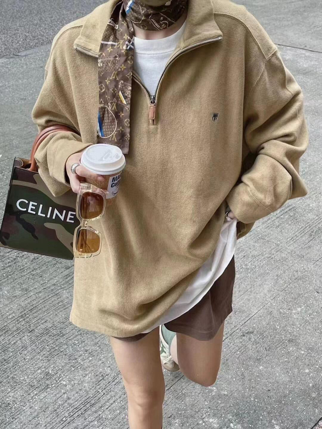 RL Ralph Pony Label Retro Couple Sweatshirt Women Long Sleeve Sweatshirt Men Polo Half Zipper Turn-down Collar Loose American Style