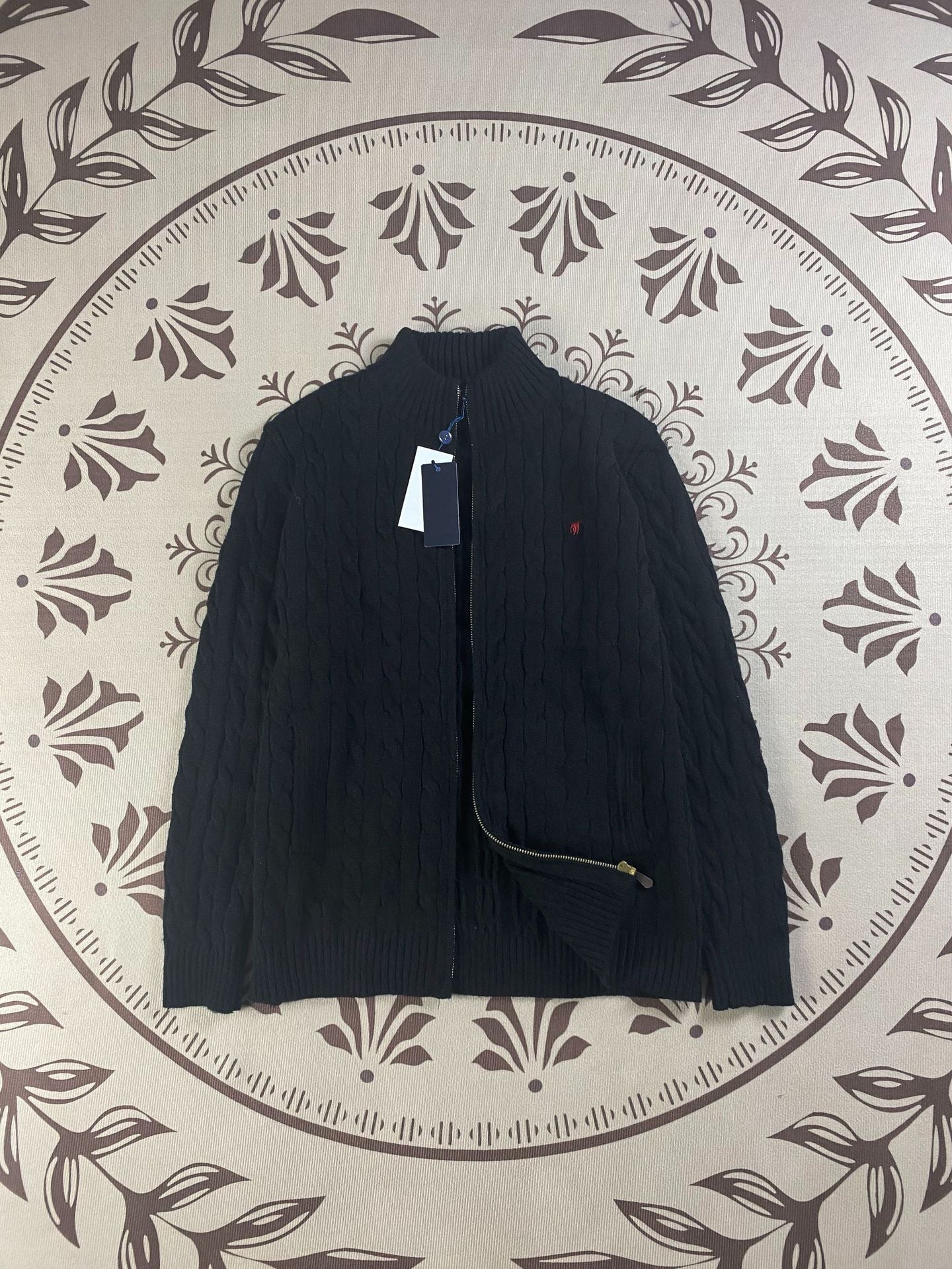 RL Raff Pony Label Autumn Winter Warm Cable Knit Zipper Sweater Cardigan Women Embroidered Cable Cardigan Men