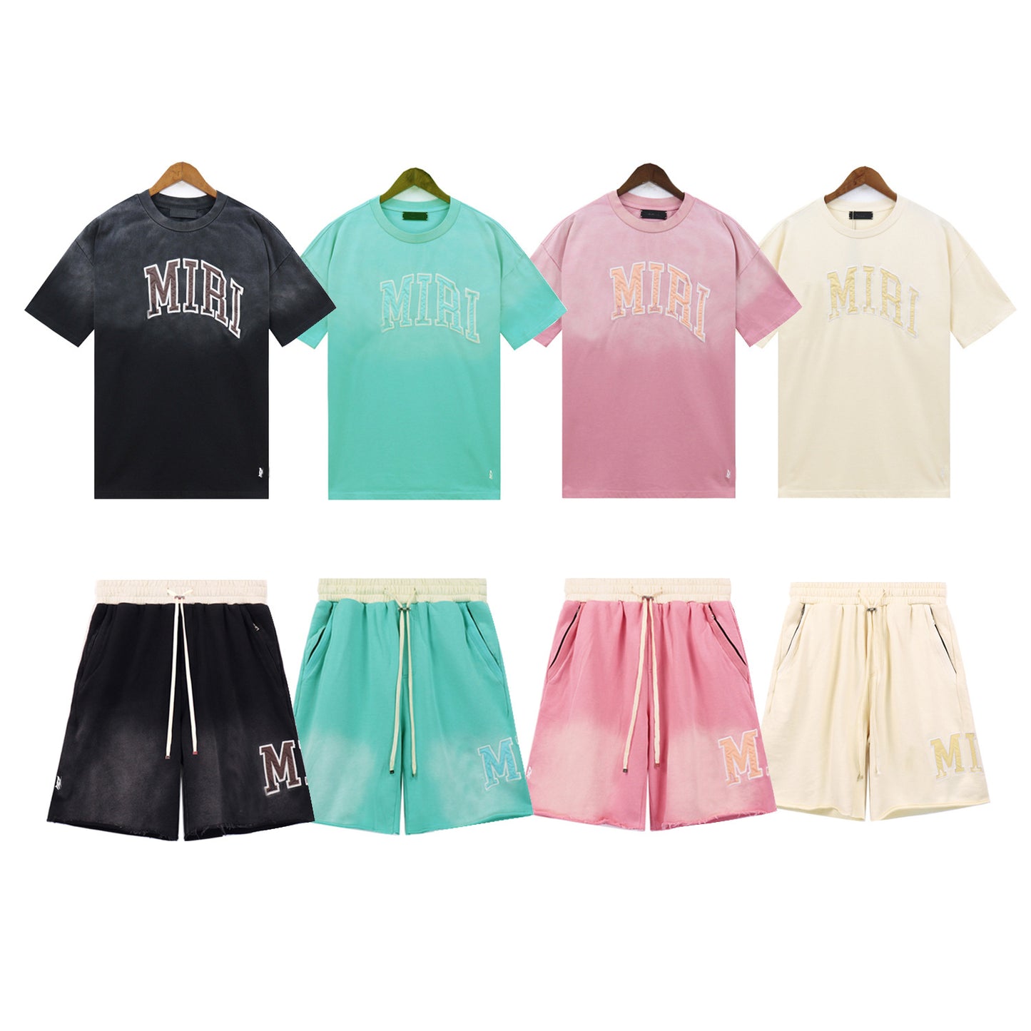 GMAmi-ri Summer Washed and Worn Casual Letter American T-shirt Loose Men's and Women's Same Shorts Suit