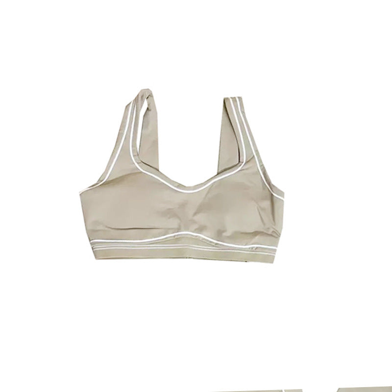 High-Intensity Gathered Bare Sensation Sports Fitness Bra Color-Block Peach Hip High-Waist Yoga Pants Two-Piece Set