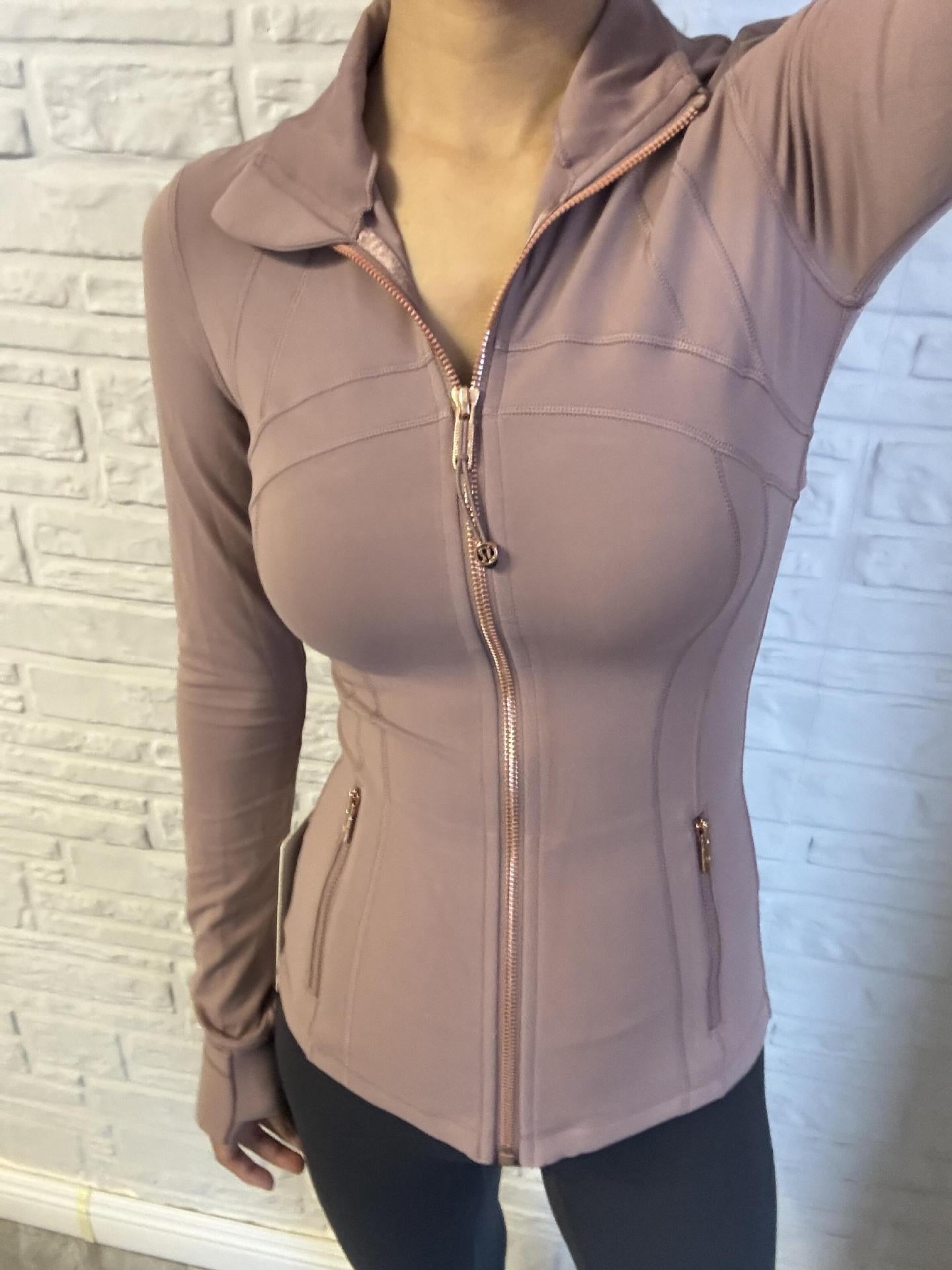 Lu-lu New Golden Edge Define Slim Sports Fitness Yoga Wear NuLu Twilight Rose Coat Top