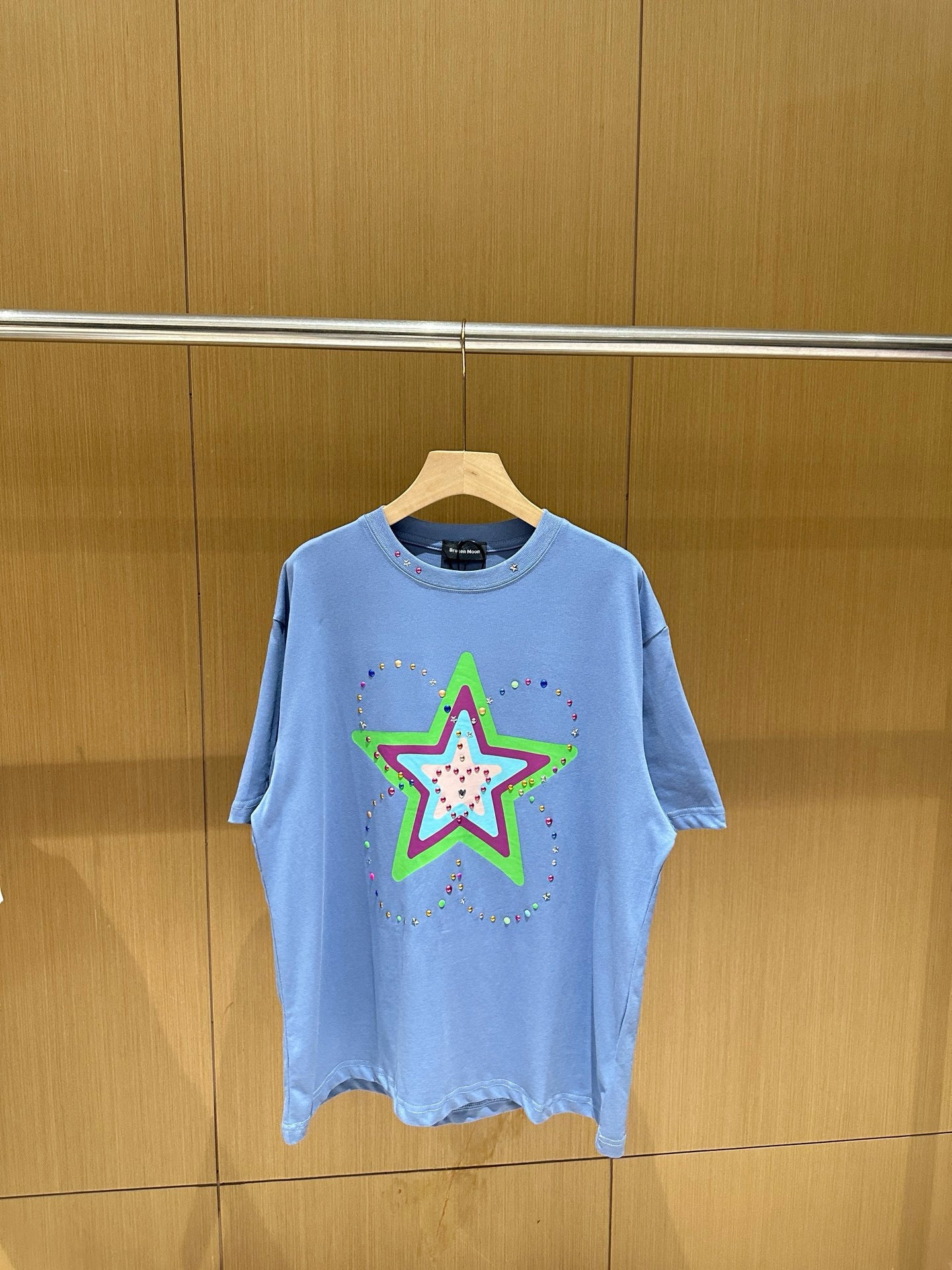 Teddy bear-shaped colorful star rhinestone letter round neck loose short sleeve T-shirt for men and women