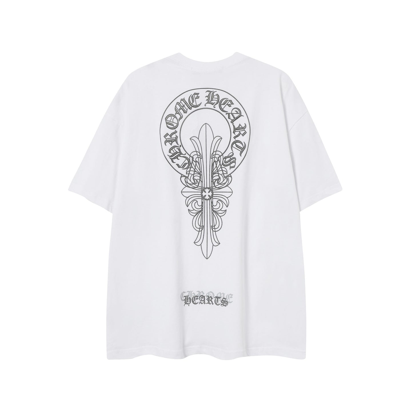 2025 New CHRM Heart Cross Sanskrit Patch Print Embroidery Loose Short Sleeve for Men and Women