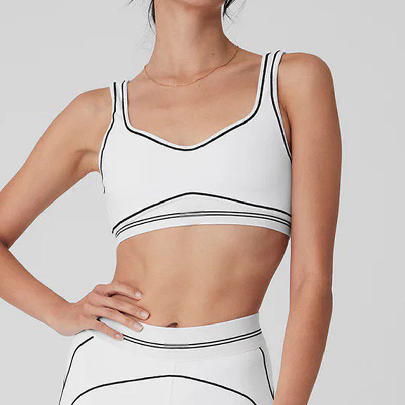 High-Intensity Gathered Bare Sensation Sports Fitness Bra Color-Block Peach Hip High-Waist Yoga Pants Two-Piece Set