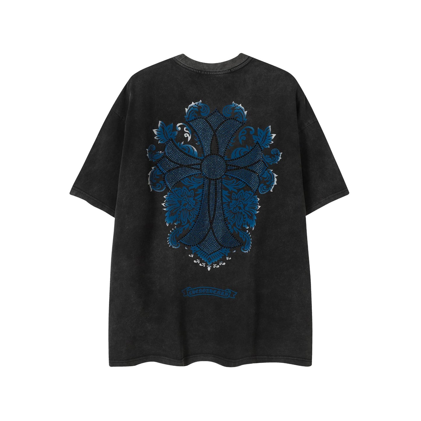 2025 New CHRM Heart Cross Sanskrit Patch Print Embroidery Loose Short Sleeve for Men and Women