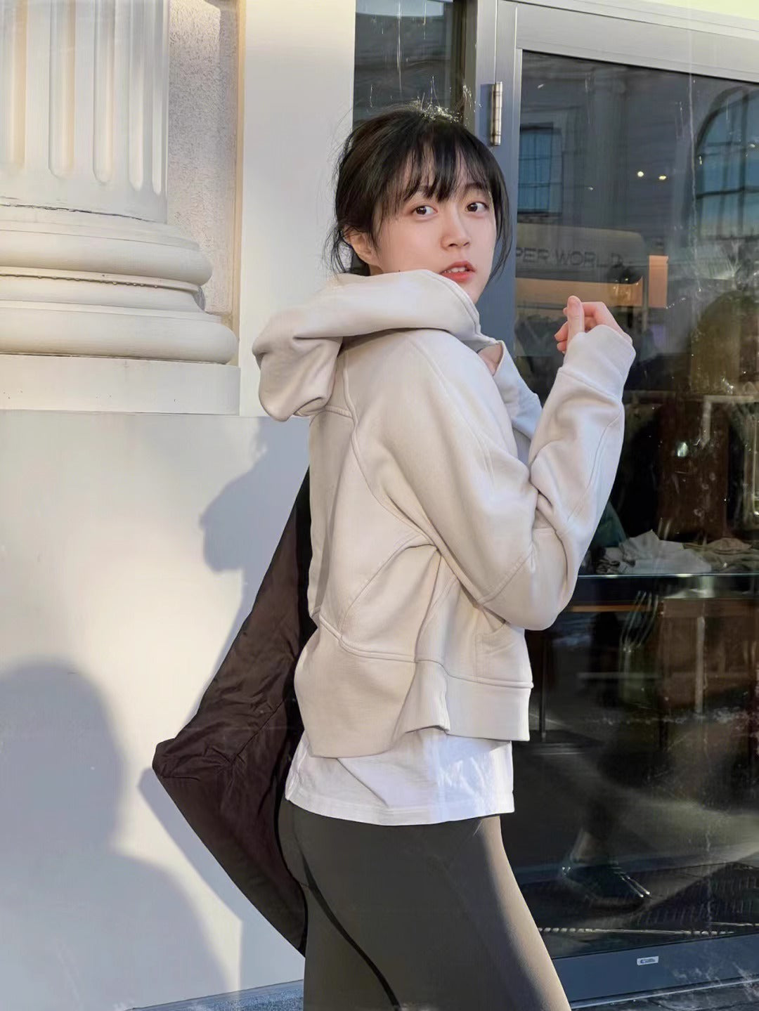 Lulu Same Style Winter Half-Zip Loose Hooded Sweatshirt for Women, Autumn and Winter Fleece-Lined Slim Fit Hoodie Jacket