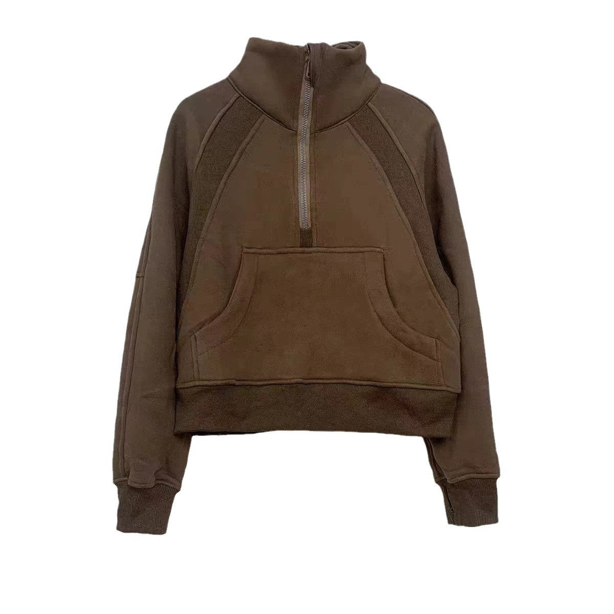 Lulu Same Style Winter Half-Zip Loose Hooded Sweatshirt for Women, Autumn and Winter Fleece-Lined Slim Fit Hoodie Jacket